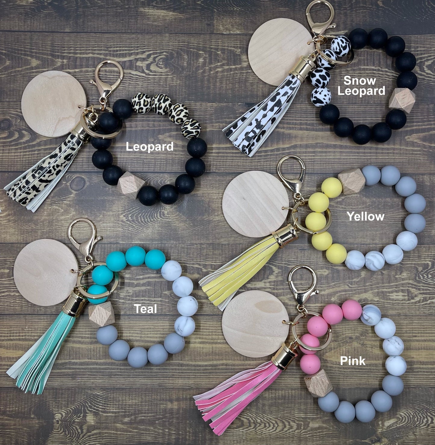 5 Pack - Silicone Bead Key Ring Bracelet